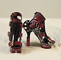 Ensemble, Alexander McQueen (British, founded 1992), (a) silk, horsehair, synthetic, metal; (b, c) synthetic, snakeskin, metal; (d) metal, British